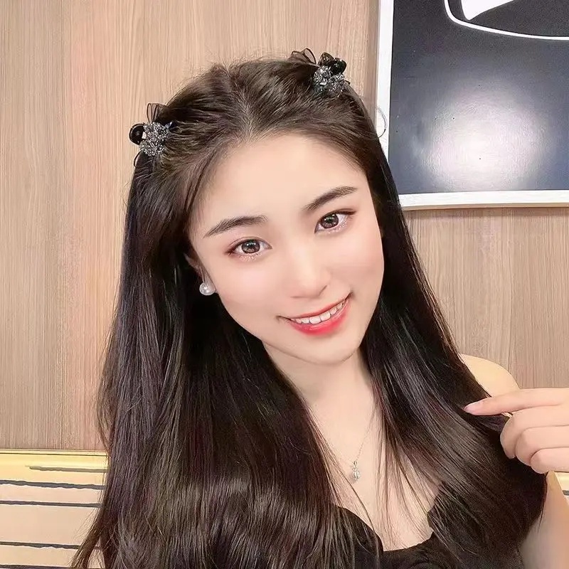 Kẹp Tóc Càng Cua Nhỏ Hình Nơ Đính Đá Phối Lưới Dễ Thương Cho Bạn Gái