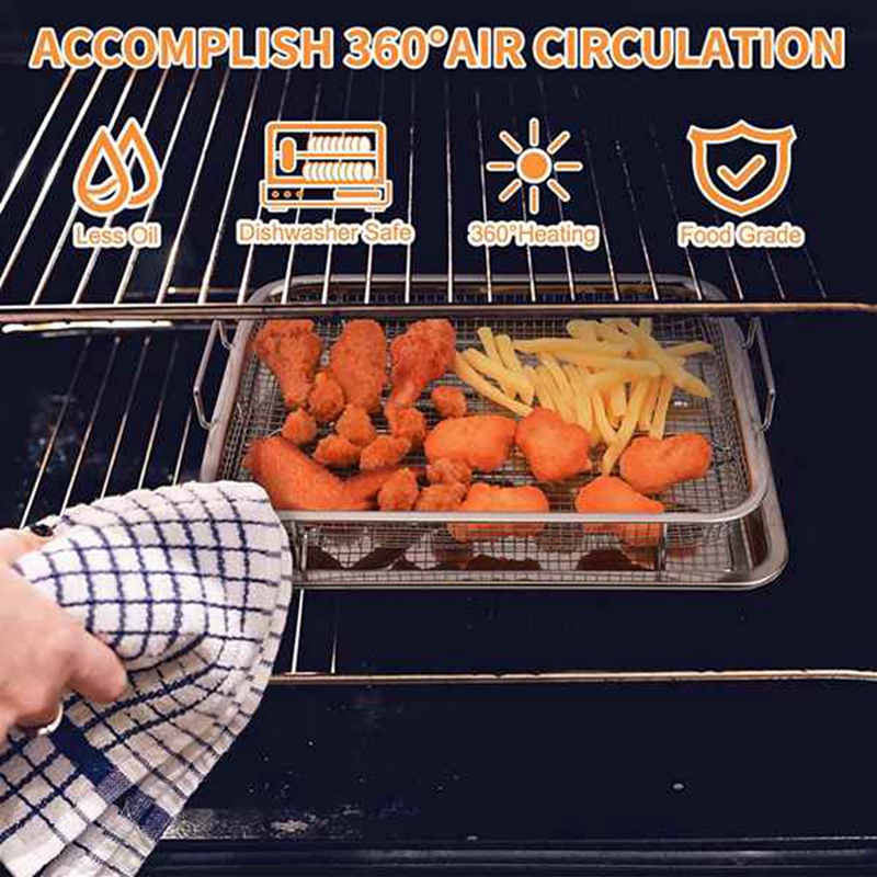 Rổ Chiên Không Khí Bằng Thép Không Gỉ Hình Chữ Nhật Cho Lò Vi Sóng Và Chảo Cao Cấp Chiên Không Khí Trong Lò Nướng