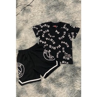 Bộ short Paris chữ đen bé trai