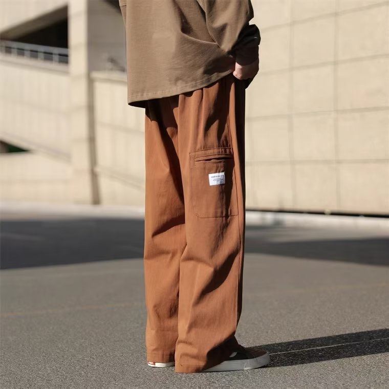 Quần Dài Cotton Ống Rộng Màu Trơn Thời Trang Mùa Hè Phong Cách Hong Kong Mới Cho Nam