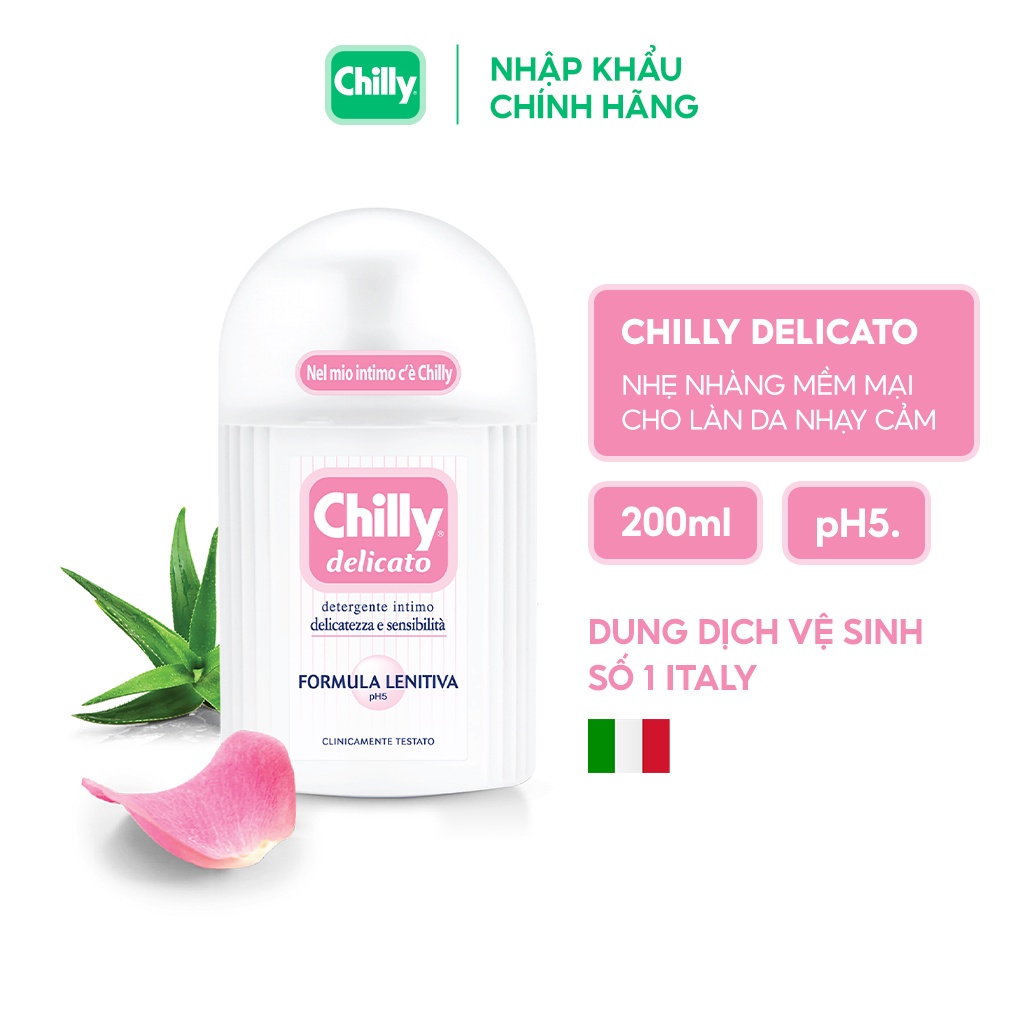 Dung dịch vệ sinh phụ nữ Chilly Delicato chiết xuất lô hội dưỡng mềm mại, sạch dịu êm chai 200ml