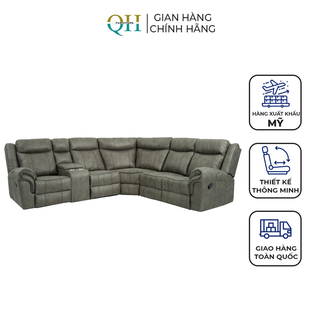 Bộ ghế góc QHSOFA bọc vải nilen cao cấp đa năng có ba ghế ngả bằng tay bàn tủ nhỏ
