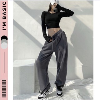 Quần Jogger Sweatpants Nữ Quần Ống Rộng Dây Rút Nỉ Tăm Dày Đứng Form Phong Cách Hàn Quốc I'm Basic