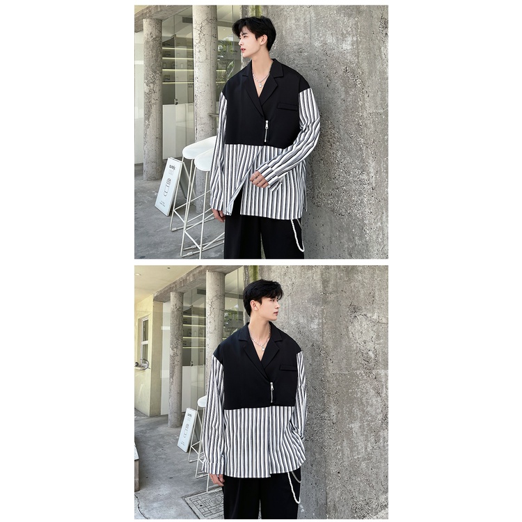 Áo Sơ Mi Tay Dài Khóa Kéo Họa Tiết Kẻ Sọc Nhiều Màu Sắc Phong Cách Hàn Quốc Thời Trang Cho Nam
