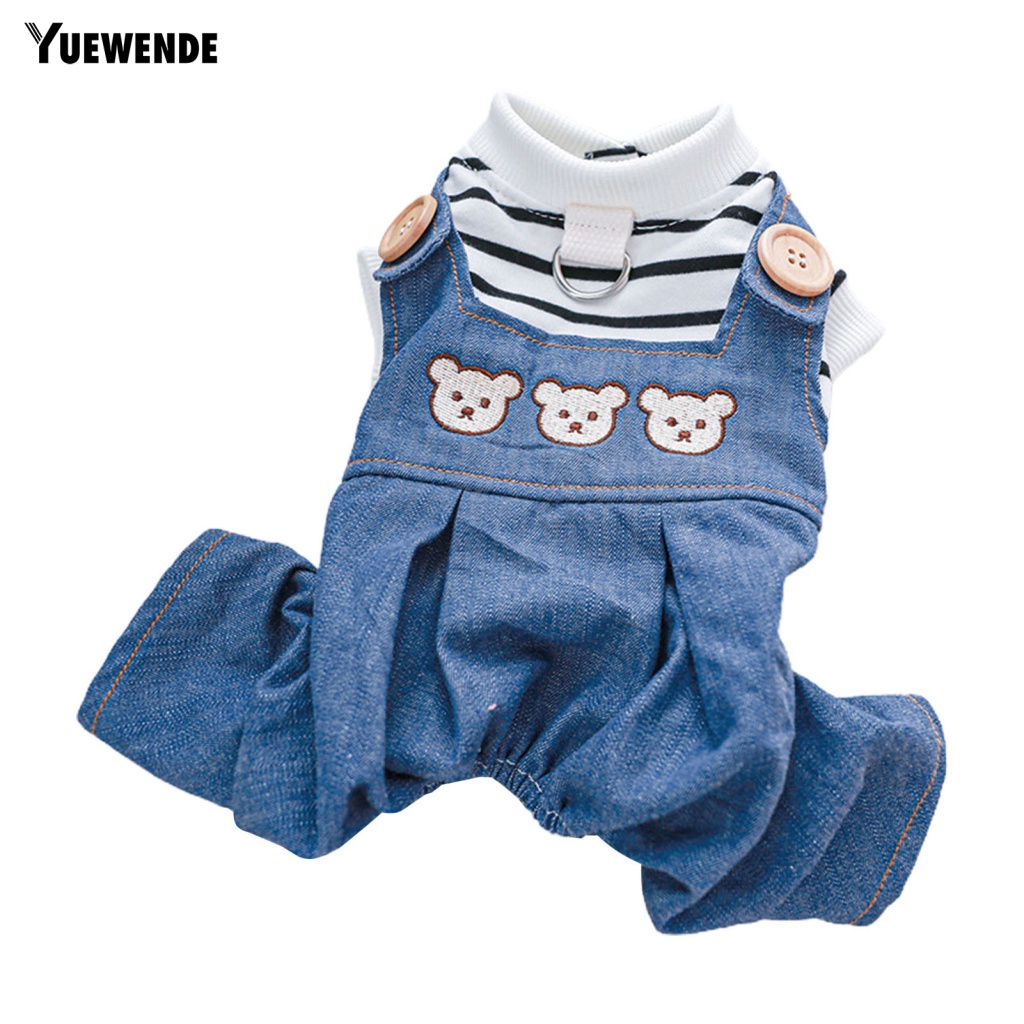 [Yue.z] Áo Liền Quần Denim Họa Tiết Gấu Hoạt Hình Mặc Hàng Ngày Cho Thú Cưng Bắt Mắt