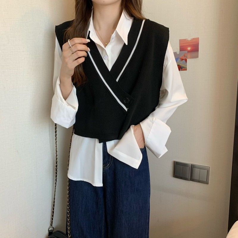 Áo Vest Dệt Kim Không Tay Phong Cách Preppy Thời Trang Xuân Thu Mới 2023