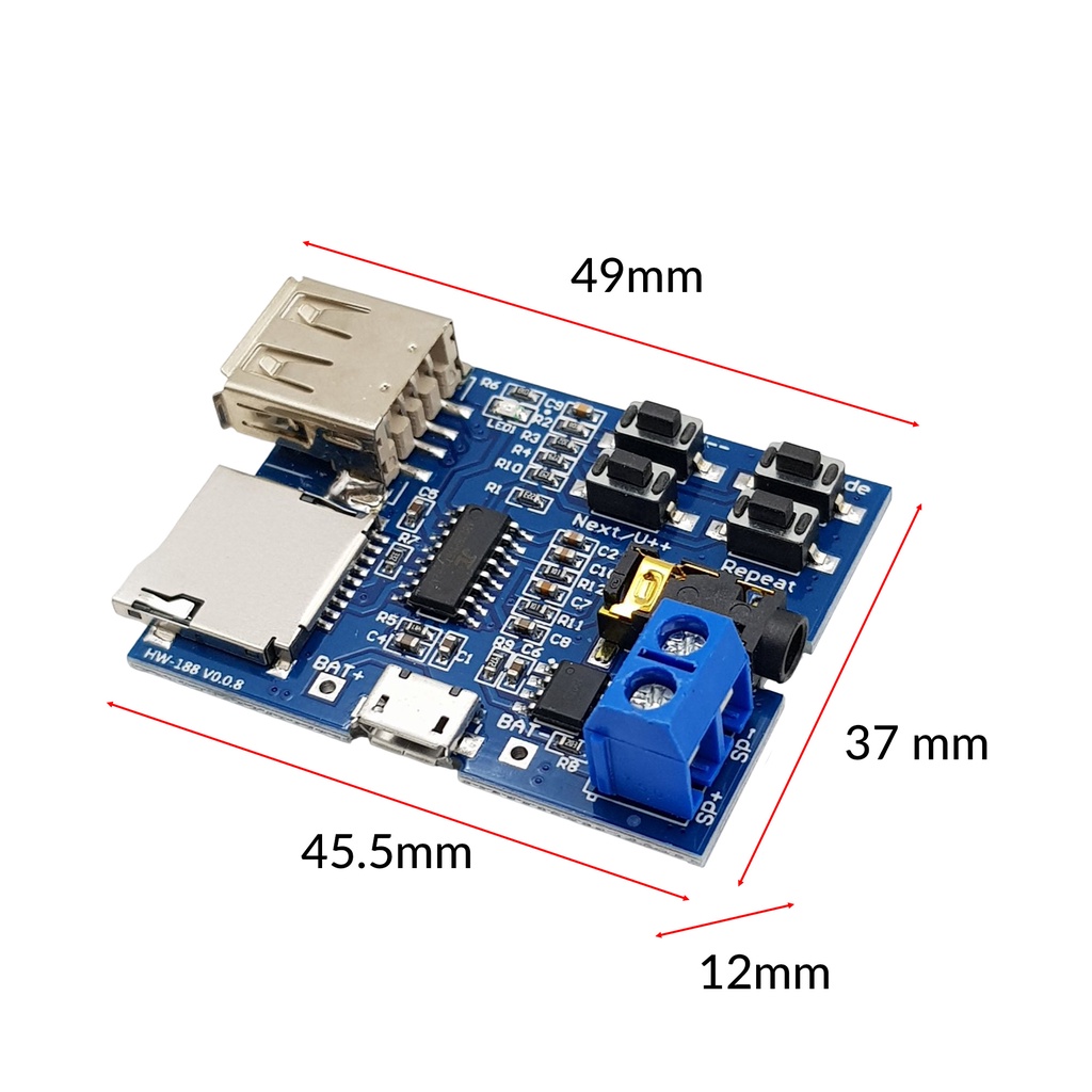 Mạch Phát MP3 Tích Hợp Amply 2W