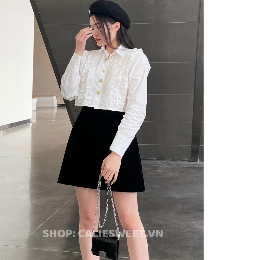 Áo sơ mi croptop cổ bèo Caliesweet áo sơ mi trắng nữ dáng lửng hottrend 2023 | BigBuy360 - bigbuy360.vn