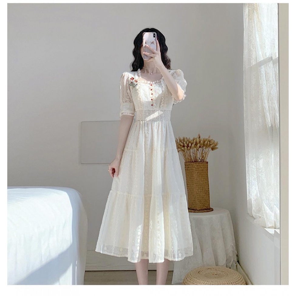 Đầm Ren Thêu Họa Tiết Phong Cách Retro Pháp Mới 2023
