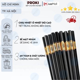 Combo 10 đôi Đũa Mạ Vàng Xưởng Gốm Bát Tràng thương hiệu PROKI - Chất Liệu Hợp Kim Hàn Quốc Chống Ẩm Mốc