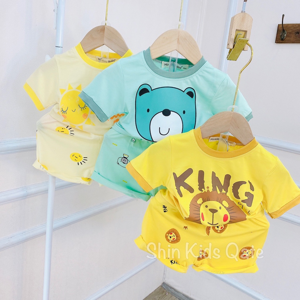 Full Size  Bộ Cộc Tay Thun Lạnh Minkey BaBy In Hình Động Vật Dễ Thương Dành Cho Bé.