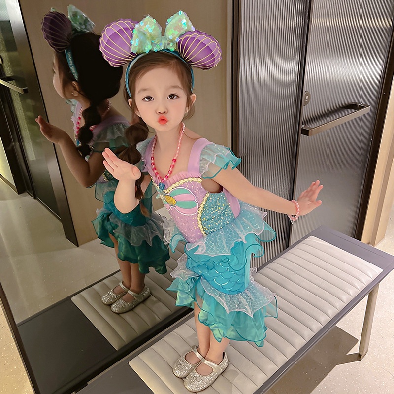 Đầm Công Chúa Tiên Cá Đính Kim Sa Màu Sắc Cổ Điển Thời Trang Xuân Hè 2023 Mới Cho Bé Gái