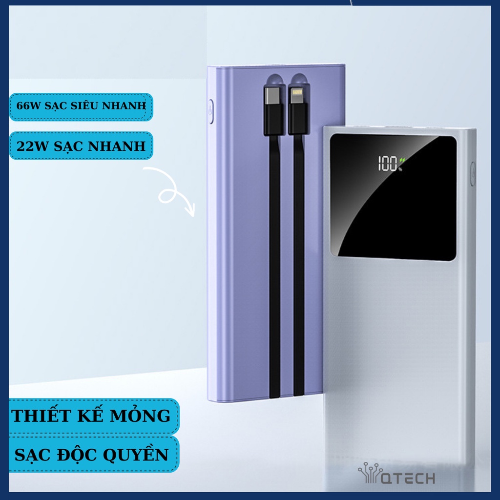 Sạc dự phòng SIÊU nhanh 10000mAh 66W + PD20W,tích hợp màn LED, kèm cáp 2in1, sạc nhiều thiết bị