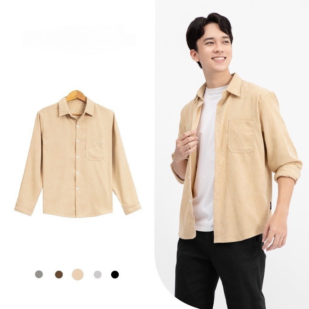 Áo sơ mi nhung tăm dài tay cao cấp chất vải mềm mịn form Hàn Quốc phong cách trẻ trung thời trang