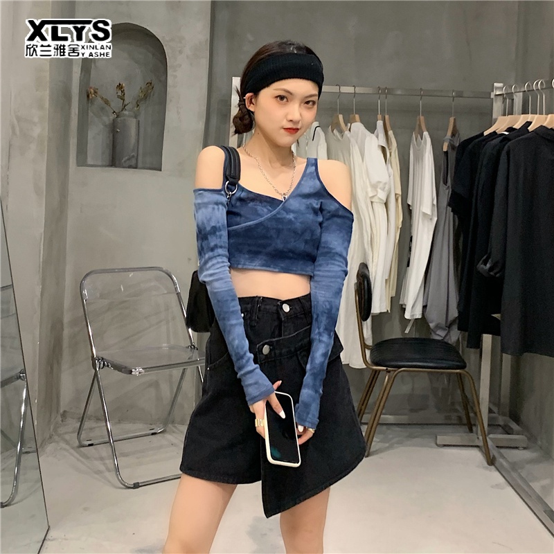Áo croptop XINLANYASHE tay dài phong cách Hàn Quốc thời trang 2023 cho nữ