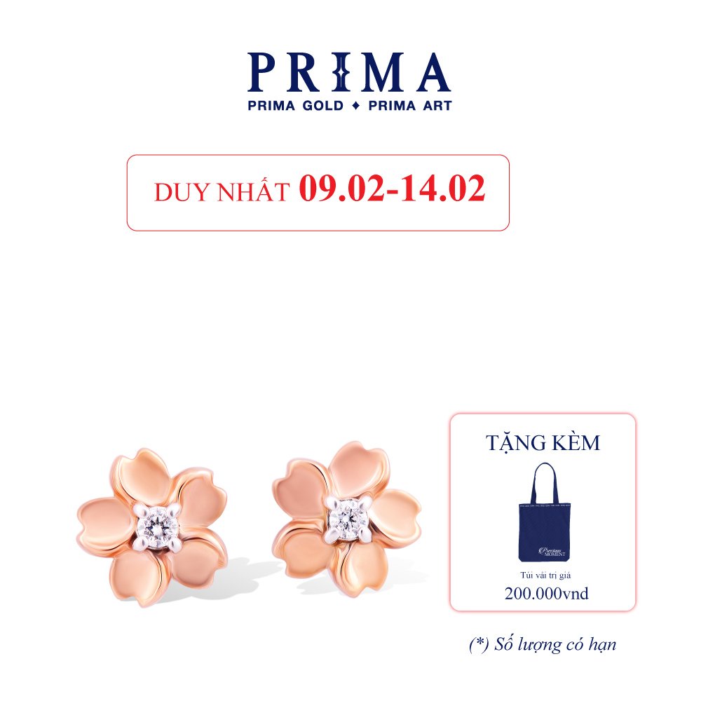 Bông Tai Vàng 9K PRIMA GOLD Golden 9 - Hình Hoa Anh Đào Đính Đá - 991E1325