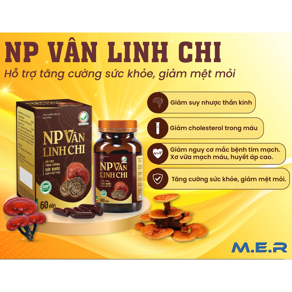 Viên uống NP Vân Linh Chi - thành phần chính từ nấm linh chi và nấm vân chi - hỗ trợ tăng cường sức khỏe