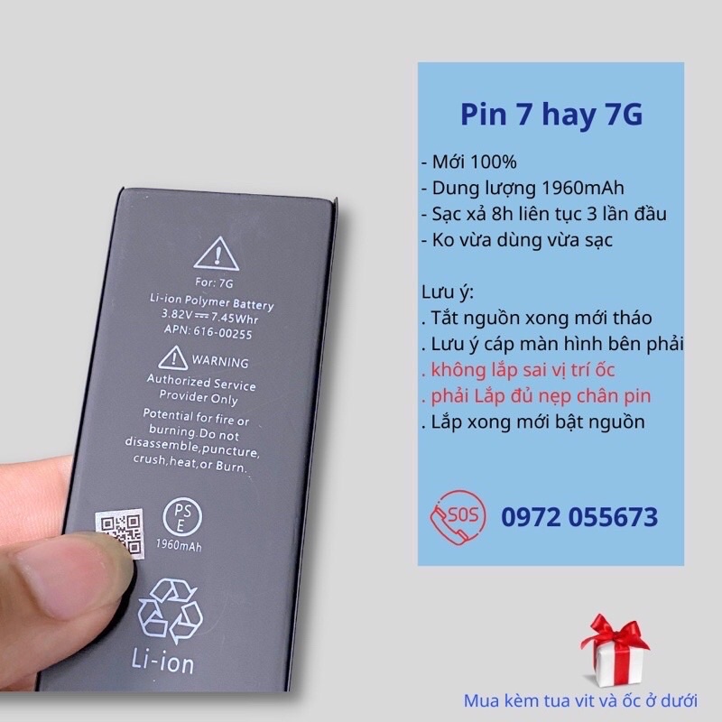 Pin Eu Cho Ip 5/ 5s/ 5c/ 5se/ 6/ 6p/ 6s/ 6sp/ 7/ 7p/ 8/ 8p Mới 100% Tặng Kèm Siu Dán