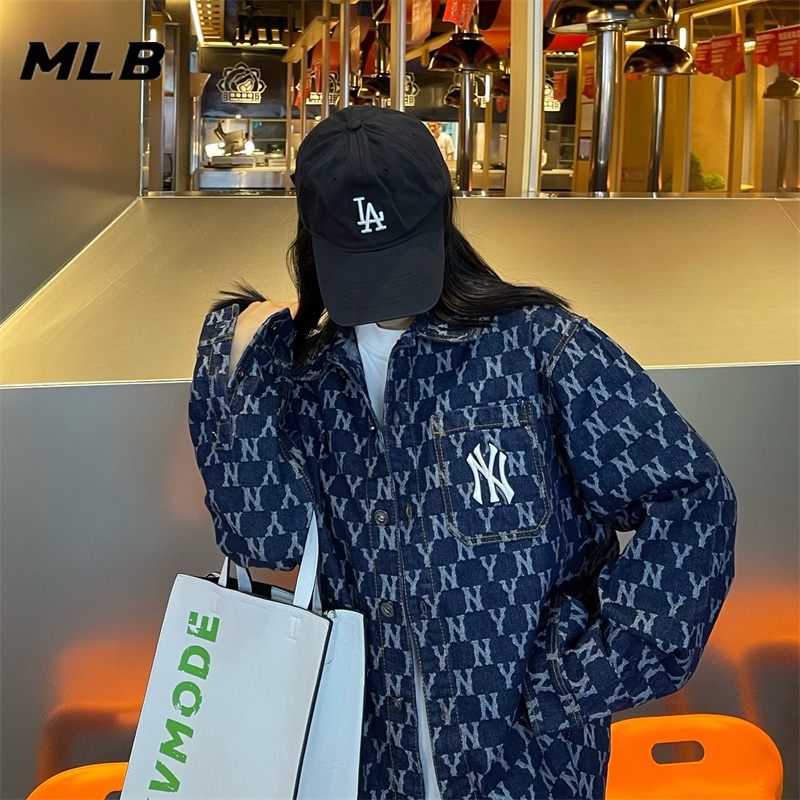 Áo Khoác Denim Thêu Logo MLB NY Cá Tính Cho Cặp Đôi