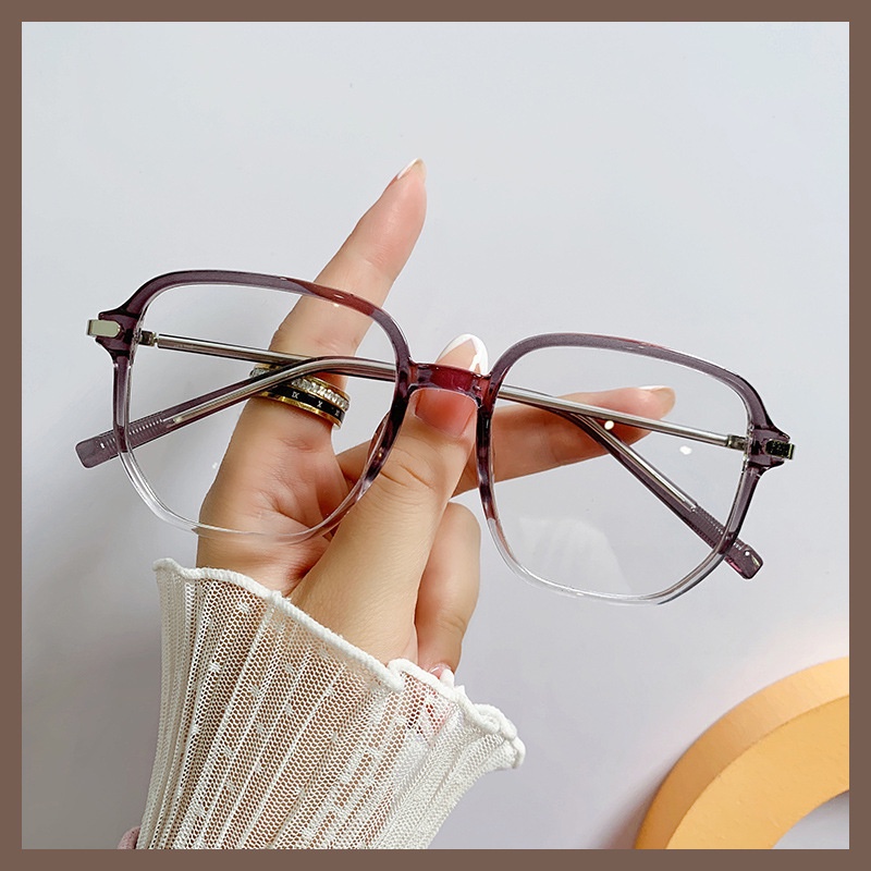 0 ~ -6.00 Khung kính lớn chống ánh sáng xanh thời trang phong cách Hàn Quốc cho phụ nữ và nam giới Kính mắt chống bức xạ PC vuông có thể thêm ống kính quang học chống lóa cận thị tùy chỉnh