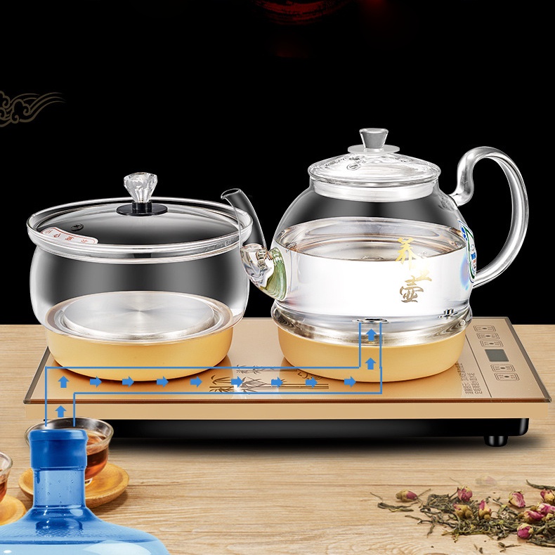 Bộ Bếp Điện Đun Nước Pha Trà Thủy Tinh Boro Cảm Ứng Bơm Nước Đáy - Ấm Đun Nước Siêu Tốc Bàn Trà Điện