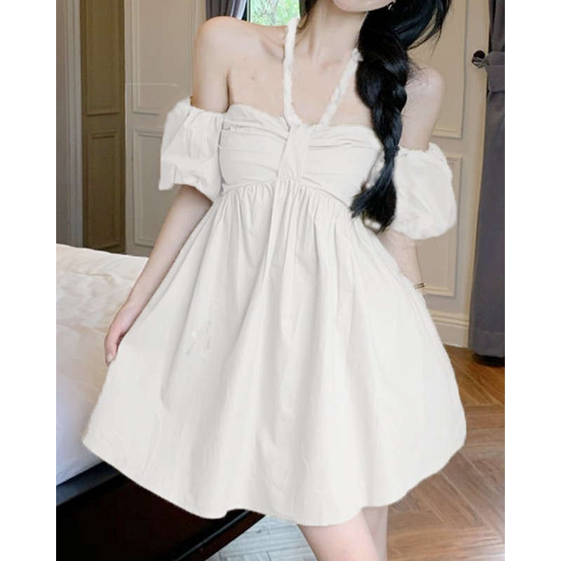 Váy babydoll nữ dáng xoè cổ đính nơ chất thô mềm xếp, tiểu thư VAVASA V89 | BigBuy360 - bigbuy360.vn