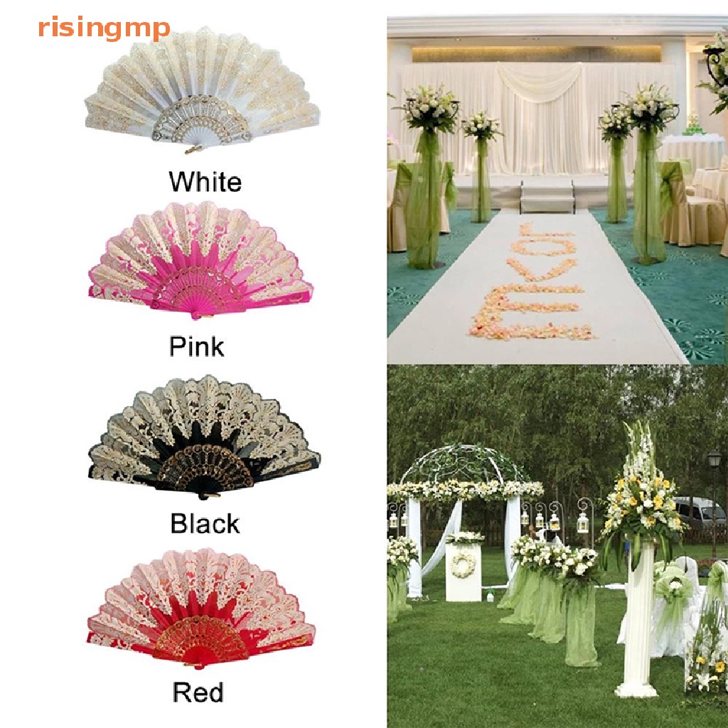 Quạt Xếp Cầm Tay Bằng Lụa Phối Ren Hoa Phong Cách Tây Ban Nha