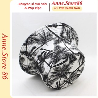 Mũ Bucket hai mặt nam nữ Nón họa tiết cây dừa vành tròn chất cotton form unisex - N13