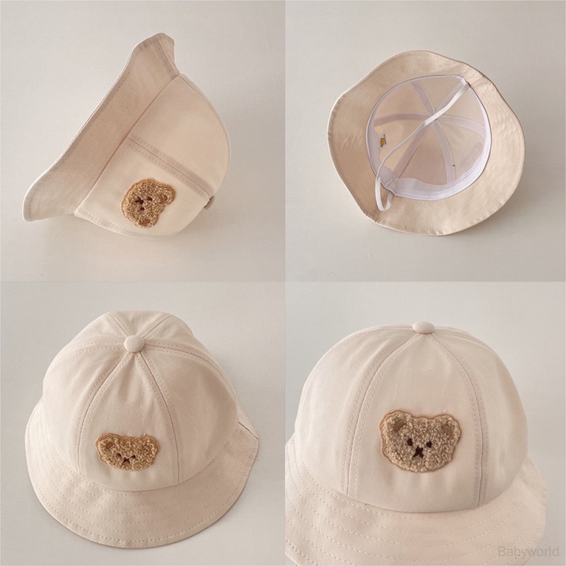Mũ Tai Bèo Chống Nắng Màu Trơn Họa Tiết Gấu Hoạt Hình Dễ Thương Cho Bé