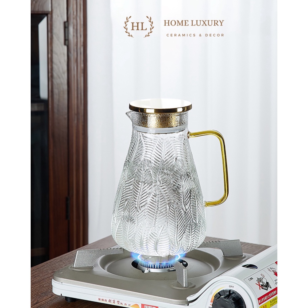 Bộ bình cốc vân lá  liễu dập nổi | BỘ BÌNH CỐC chất liệu thủy tinh chịu nóng BOROSILICATE SIÊU BỀN SIÊU NHẸ thời thượng