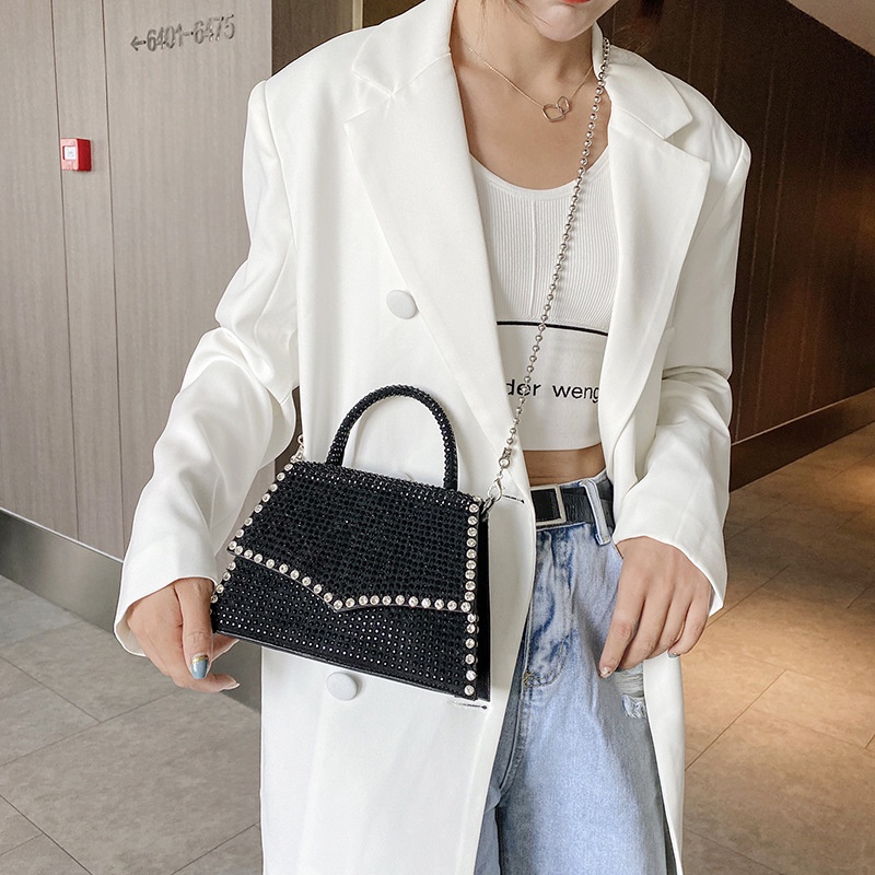 Mischa Túi Đeo Chéo Vai Hình Vuông Cỡ Nhỏ Bằng Da PU Đính Kim Cương Lấp Lánh Thời Trang Dễ Phối Đồ