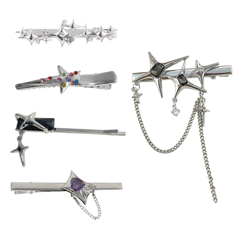 Kẹp Tóc Hình Ngôi Sao / Thánh Giá Bằng Kim Loại Phong Cách Punk Cổ Điển Thời Trang
