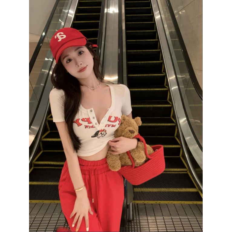 Áo Thun Ngắn Tay Cổ Chữ V In Họa Tiết Thời Trang Mùa Hè Cho Nữ