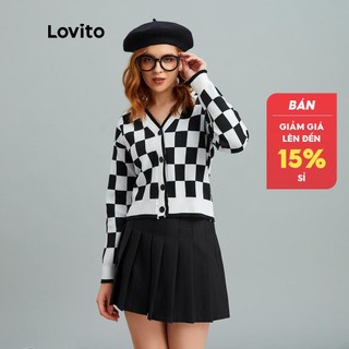Áo cardigan Lovito cổ chữ V in kẻ sọc thường ngày L10966 (Màu đen)