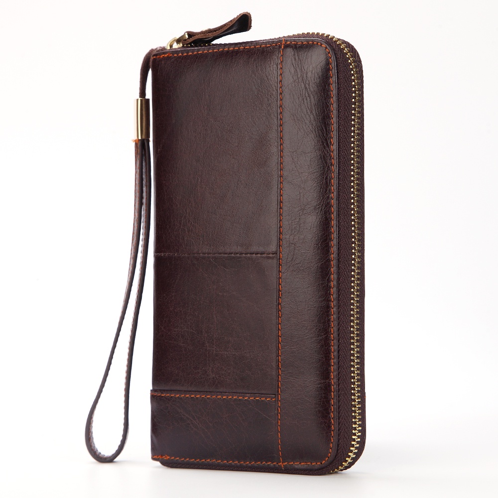 Ví Da Bò Dáng Dài Có Khóa Kéo Phong Cách Vintage Cho Nam Nữ