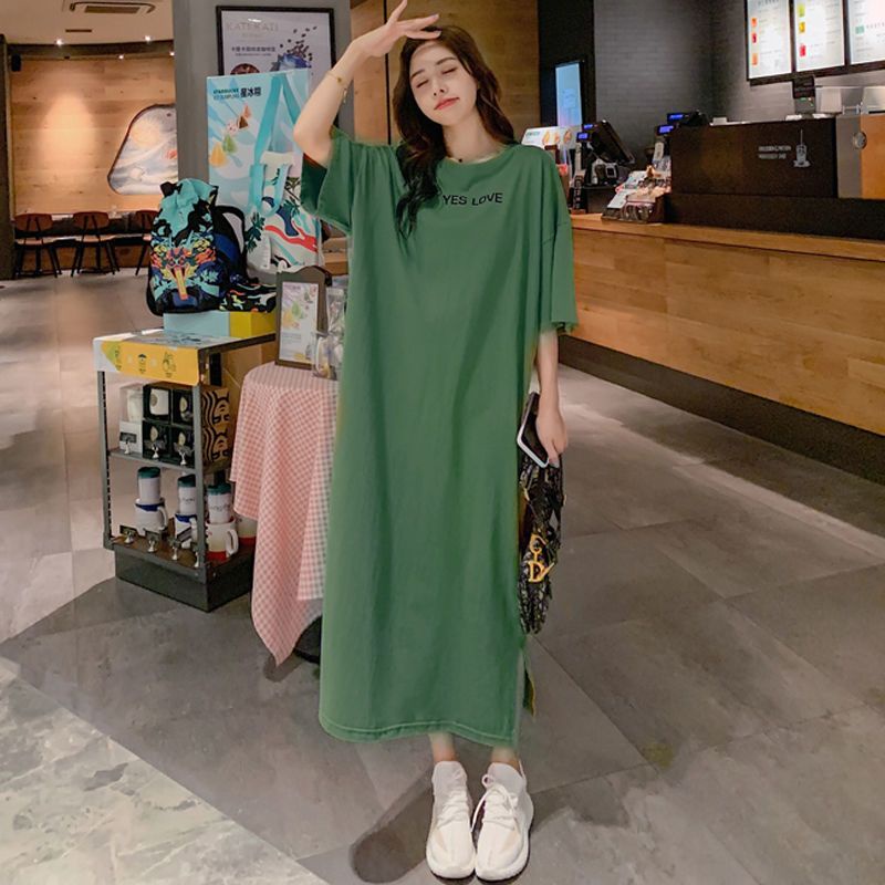 Đầm Thun Dài Qua Gối Dáng Rộng Tay Ngắn Dáng Suông Cỡ Lớn Hợp Thời Trang Mùa Hè @