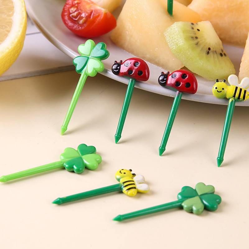Set 8 / 12 Nĩa Ăn Trái Cây Tráng Miệng Hình Chiếc Lá / Ong / Hoa Hướng Dương Hoạt Hình Dành Cho Trẻ Em