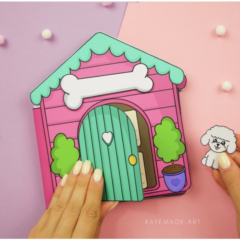 NGÔI NHÀ BÚP BÊ GIẤY CÚN CƯNG DOG HOUSE SIÊU XINH ella house