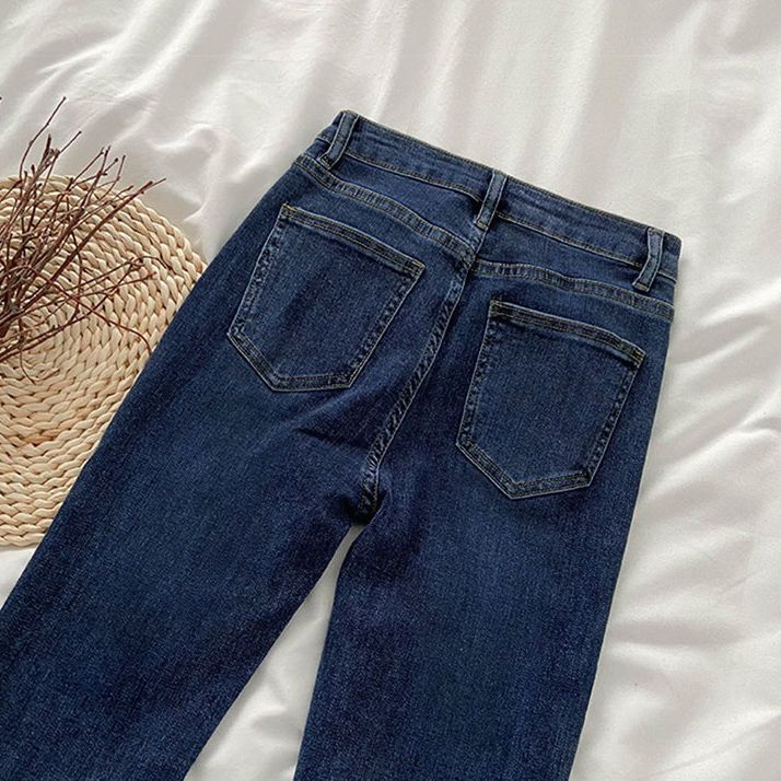 Quần Jean Ống Loe Màu Xanh Đậm Thời Trang Cho Nữ