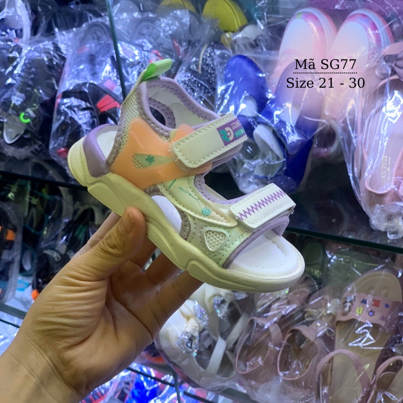 Dép quai hậu bé gái 1 - 5 tuổi êm nhẹ chống trơn sandal hở mũi phối màu tím trắng thời trang đi học đi chơi SG77