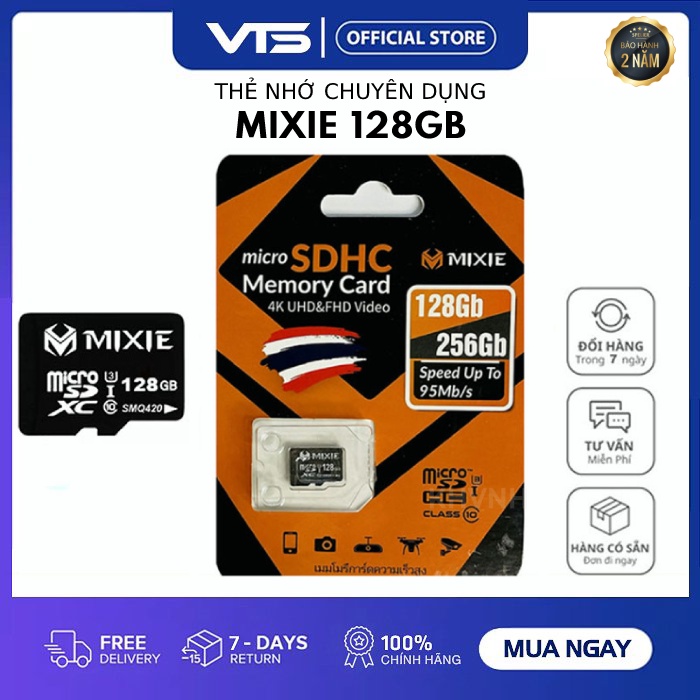[NPP CHÍNH HÃNG] Thẻ nhớ Micro SD Mixie 128GB 95MB/s U3, Chuyên dụng cho Camera Chính Hãng, Bảo Hành 3 Năm - VTS Store