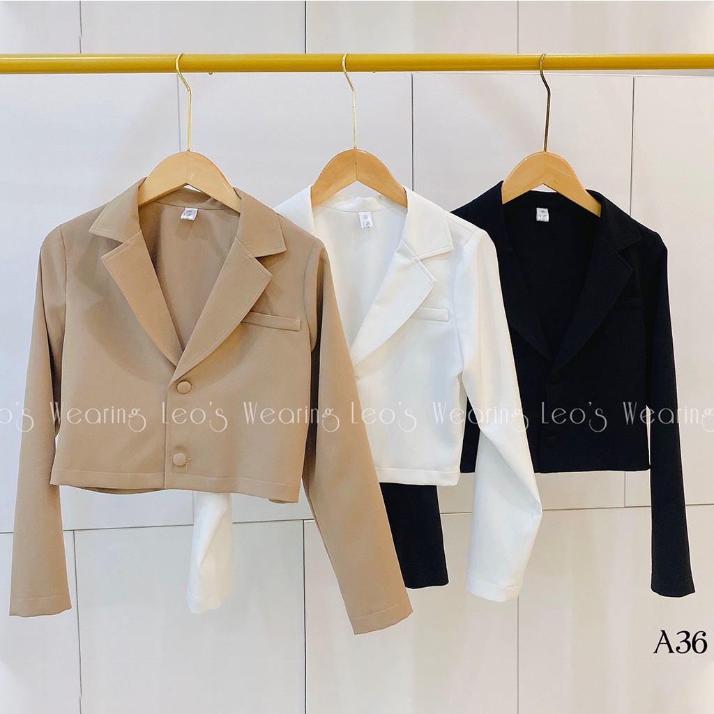 Áo vest croptop tay dài LEOSWEARING áo blazer dáng ngắn A36