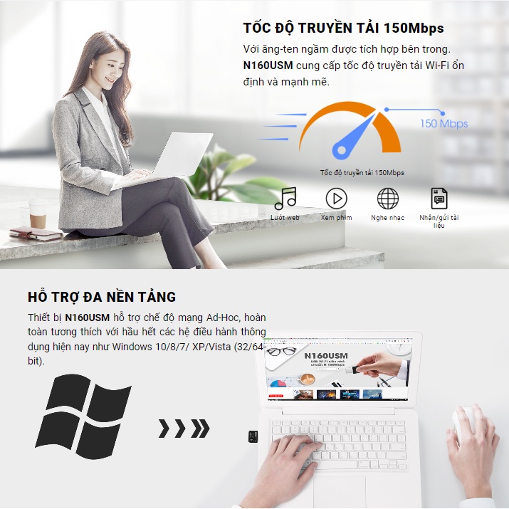 Usb wifi N160USM hiệu TOTOLINK sử dụng thu sóng wifi cho máy tính PC laptop bảo hành chính hãng 24 tháng | BigBuy360 - bigbuy360.vn