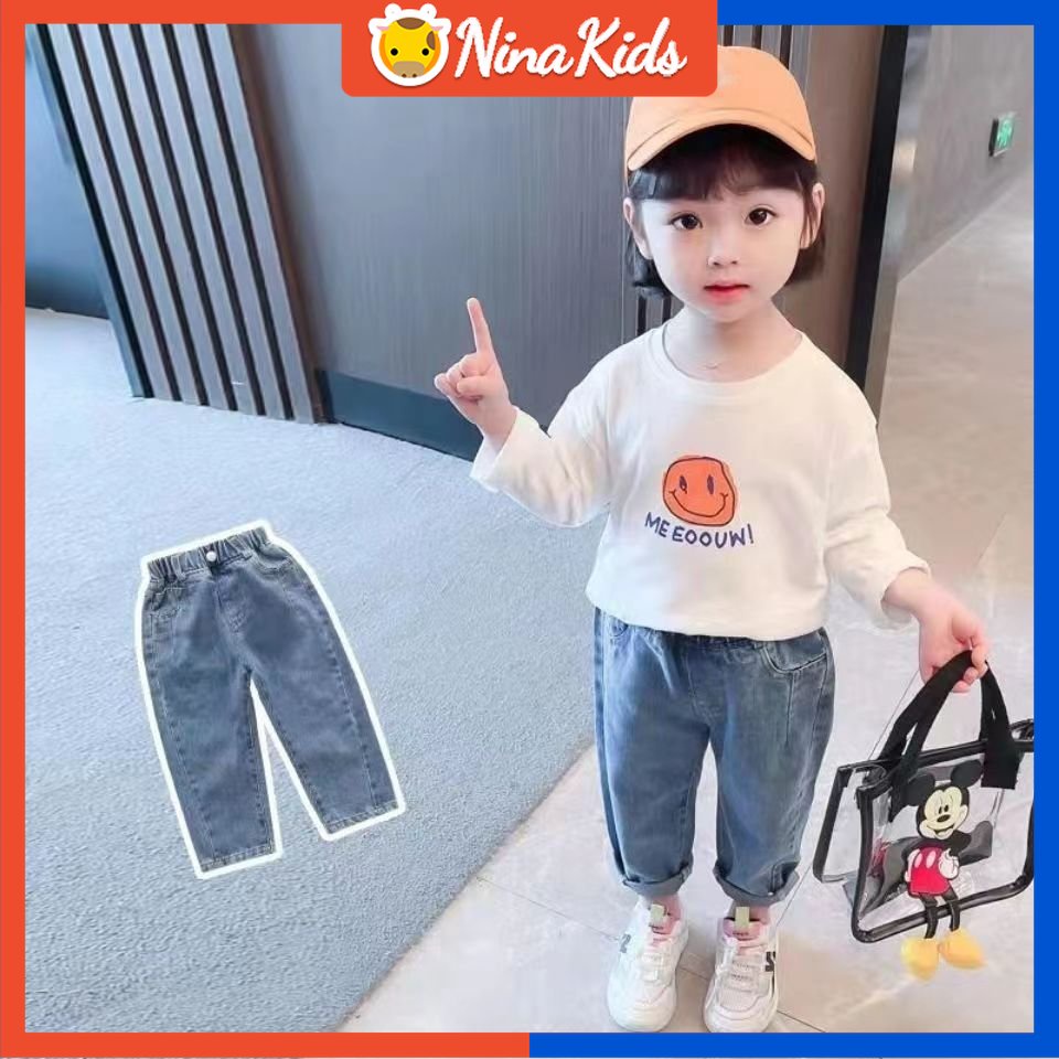 Quần Jeans Lưng Thun Phối Da Màu Trơn Dễ Thương Cho Bé Gái 0-4 Tuổi