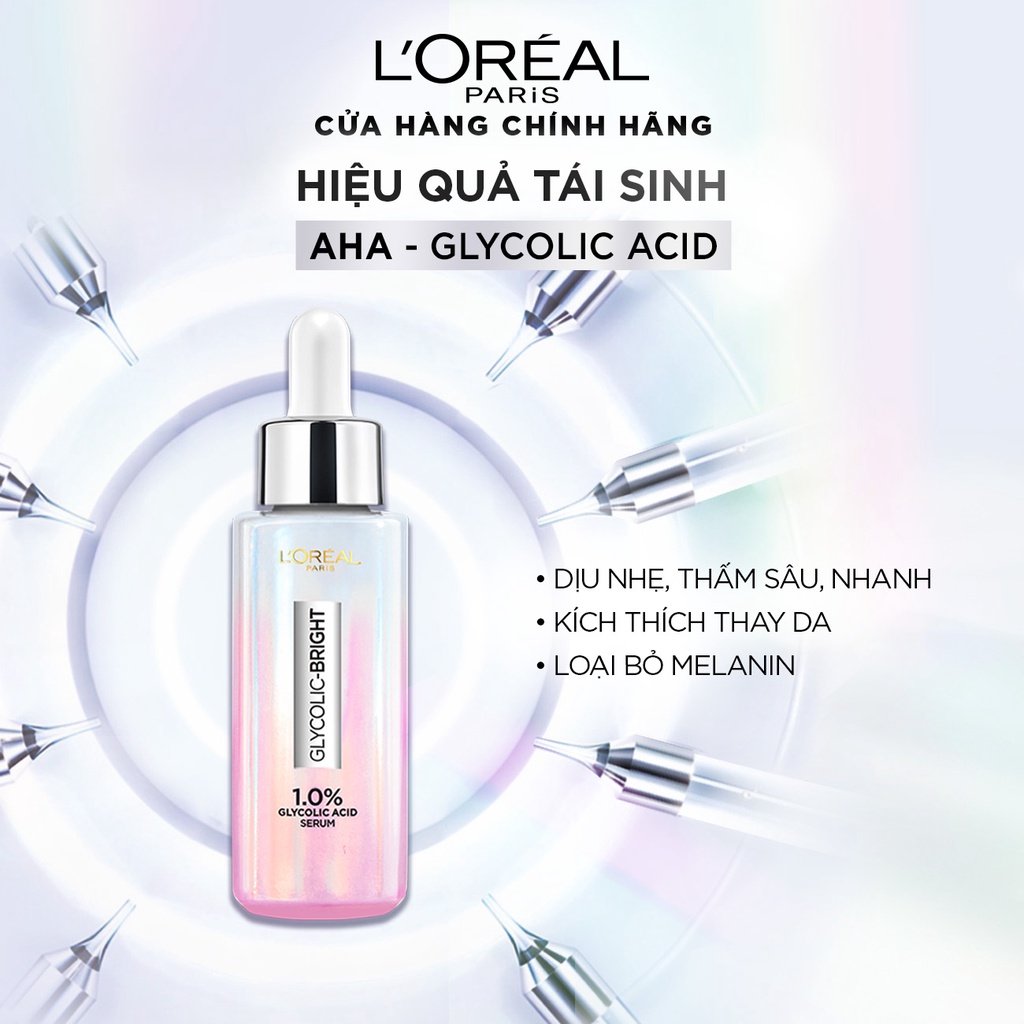 Bộ serum dưỡng sáng mờ thâm nám & 3 mini Glycolic Bright AHA L'Oreal Paris