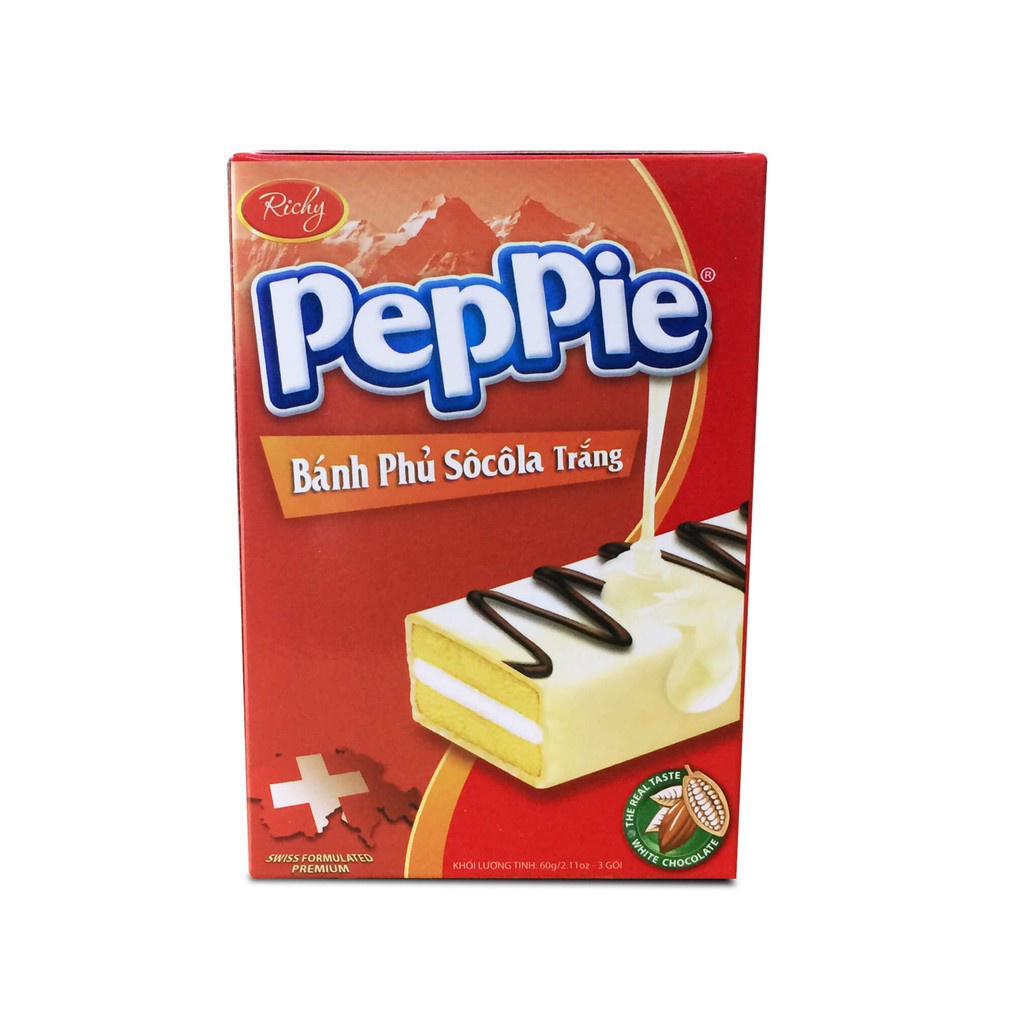 [HCM] Bánh Peppie Richy phủ socola trắng hộp 3 (45g) bánh bông lan kem bơ sữa