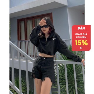 【Gợi ý từ KOL】Áo sweatshirt Lovito kiểu thể thao dáng rộng có dây rút và khoá kéo in họa tiết chữ cái năng động L04072 (màu đen)