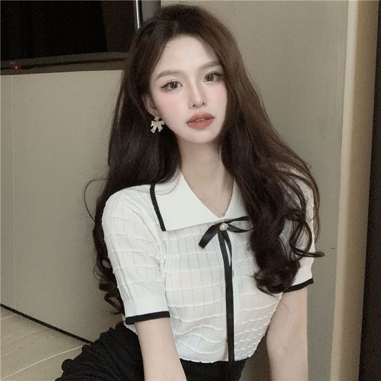 Áo polo COZOKC ngắn tay phối nơ xinh xắn dành cho nữ