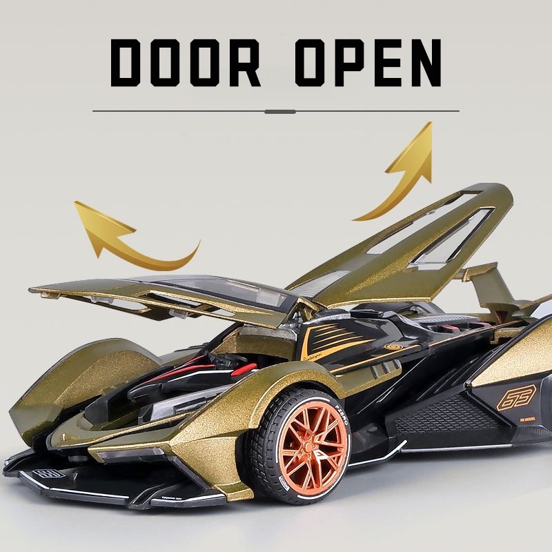 Mô Hình Xe Hơi Lamborghini V12 GT Bằng Hợp Kim Tỉ Lệ 1: 24 Có Đèn Và Nhạc Cho Bé Trai