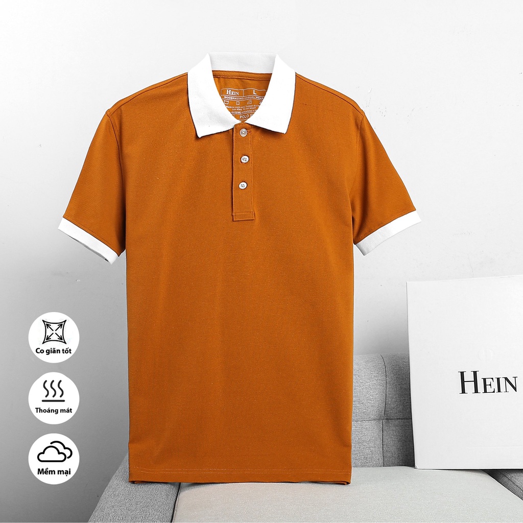Áo polo nam HEIN cổ bẻ vải cá sấu cotton trơn một màu